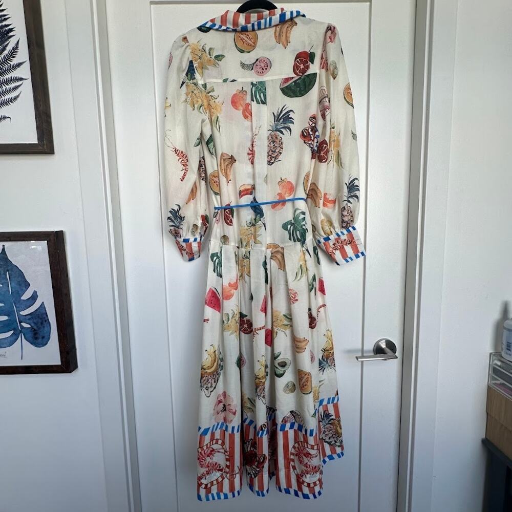 Buelah Fruit Print Midi Dress Button Front Tie Waist Size L - Picture 5 of 16